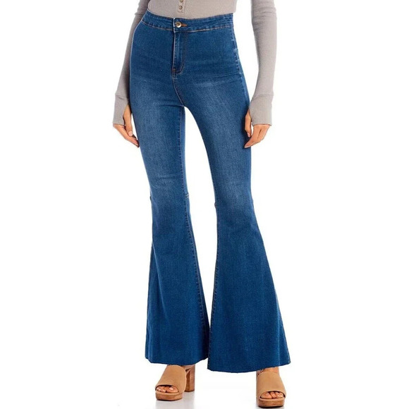 Chelsea & Violet High Rise Flare Bell Bottom Jeans Size 27 Blue Hippie Boho - Picture 1 of 9